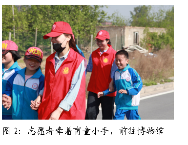 文本框:  
图2：志愿者牵着盲童小手，前往博物馆
